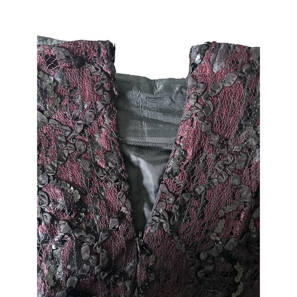 Cathy Hardwick Vintage Size 12 Lace Overlay Sequined Ribboned Pencil‎ Midi Skirt - Picture 6 of 7